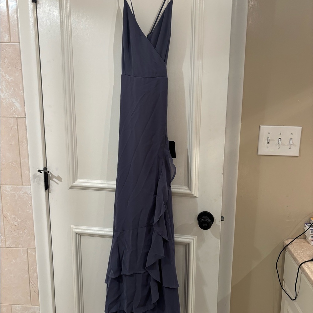 Lulus In Love Forever Granite Blue Lace-up High-low Maxi Dress - Size S - Picture 6 of 6